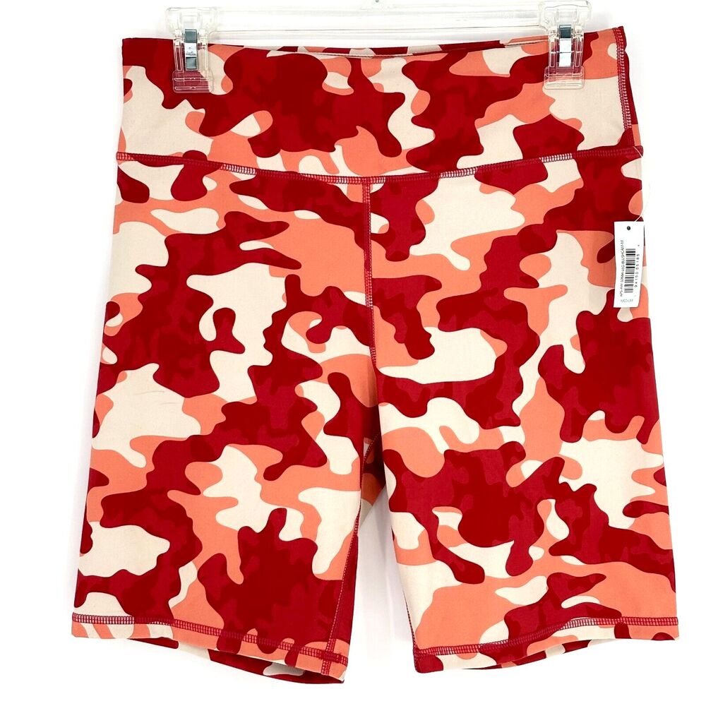 NWT WalkPop Women's Medium Biker Shorts 10684 Red/Orange Blush Camouflage Print